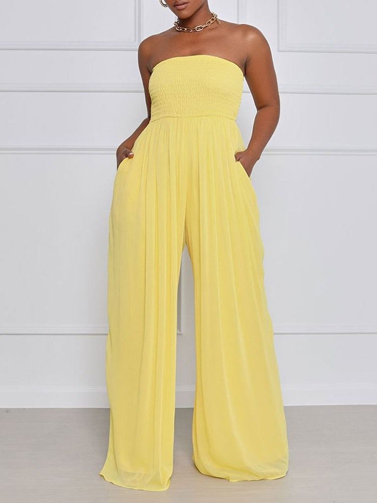 Mode In Voller Länge Plissee High Waist Wide Legs Damen Jumpsuit Jump