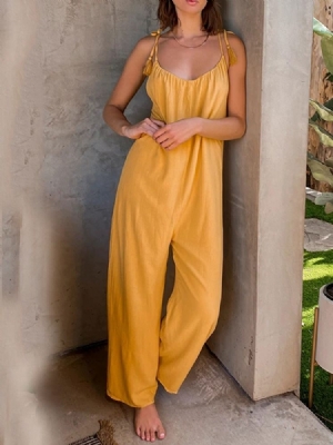 Mode Knöchellanger Schlichter Damen Jumpsuit Mit Weitem Bein