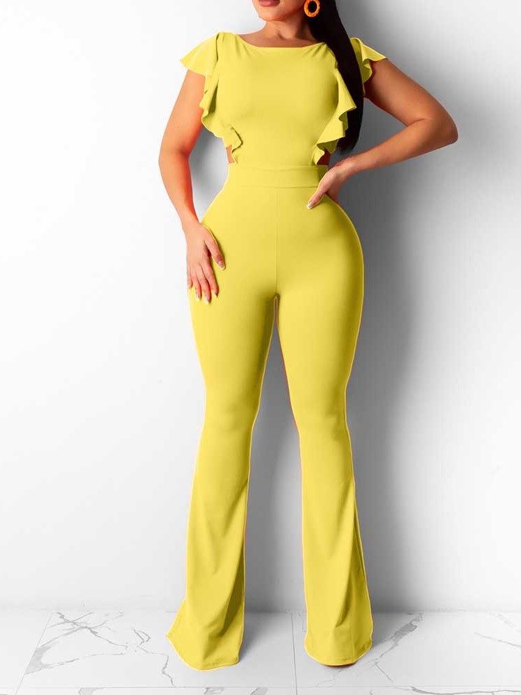 Mode Plain Bellbottoms Damen Slim Jumpsuit In Voller Länge