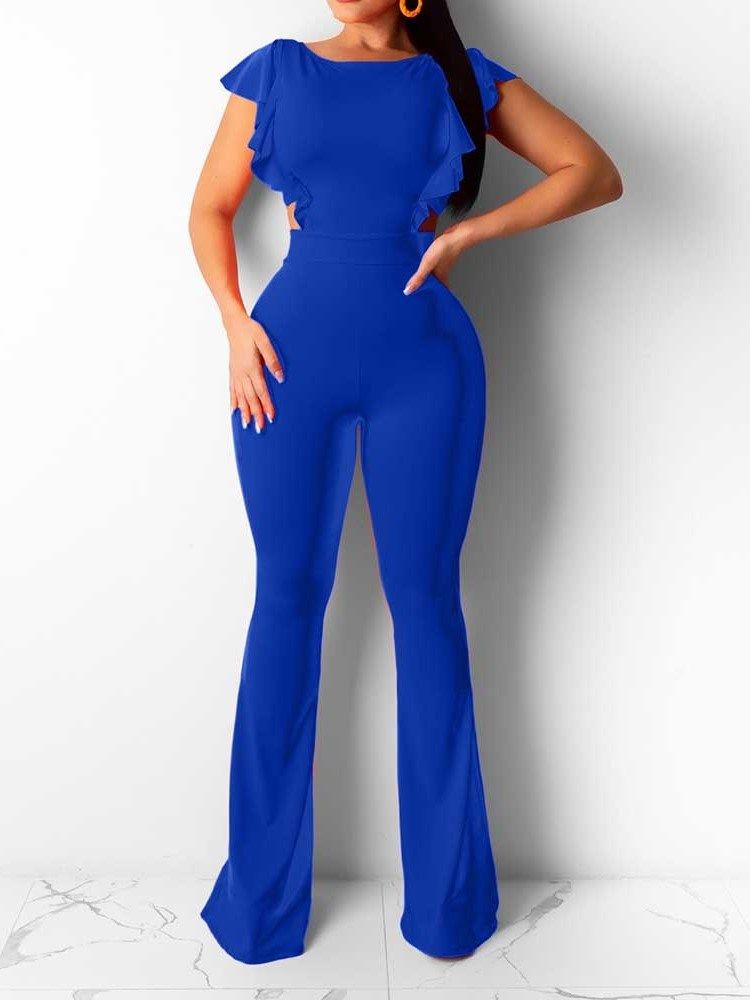 Mode Plain Bellbottoms Damen Slim Jumpsuit In Voller Länge