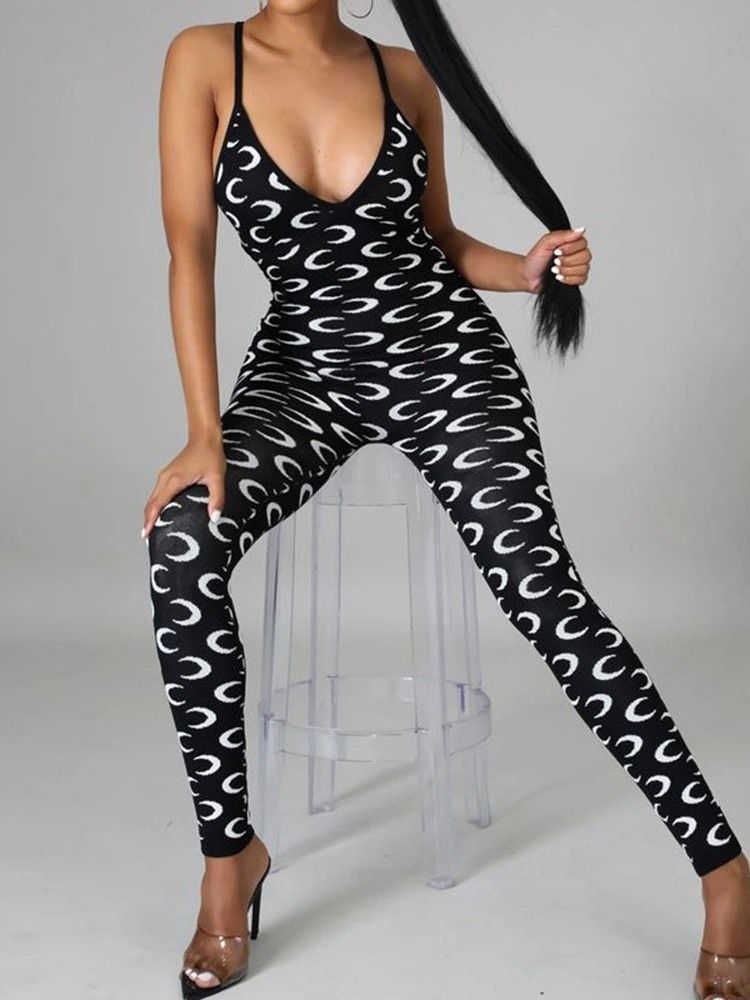 Mode-print In Voller Länge Slim High Waist Damen Jumpsuit