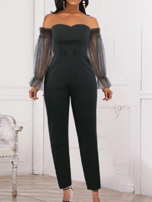 Plain Fashion Full Length Damen Schwarzer Slim Jumpsuit