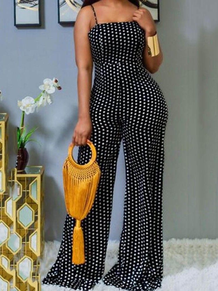 Polka Dots Office Lady In Voller Länge Slim Straight Damen Jumpsuit