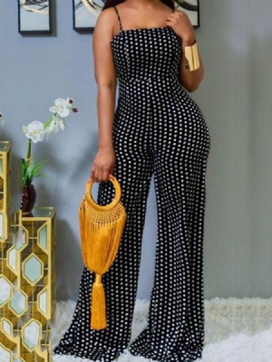 Polka Dots Office Lady In Voller Länge Slim Straight Damen Jumpsuit