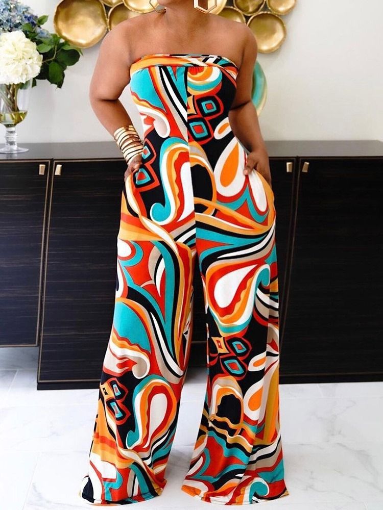 Print In Voller Länge Fashion Wide Legs Slim Damen Jumpsuit