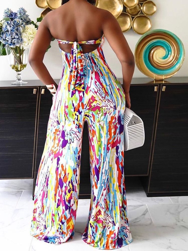 Print In Voller Länge Fashion Wide Legs Slim Damen Jumpsuit