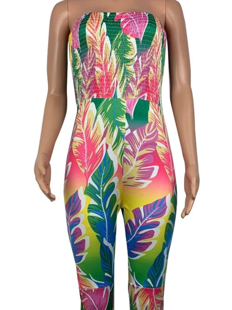 Print Knöchellanger Floraler Schmaler Schlaghosen-overall Für Damen