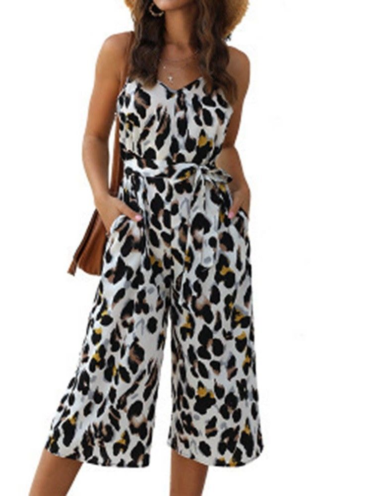 Print Mid-calf Office Lady Slim Damen Jumpsuit