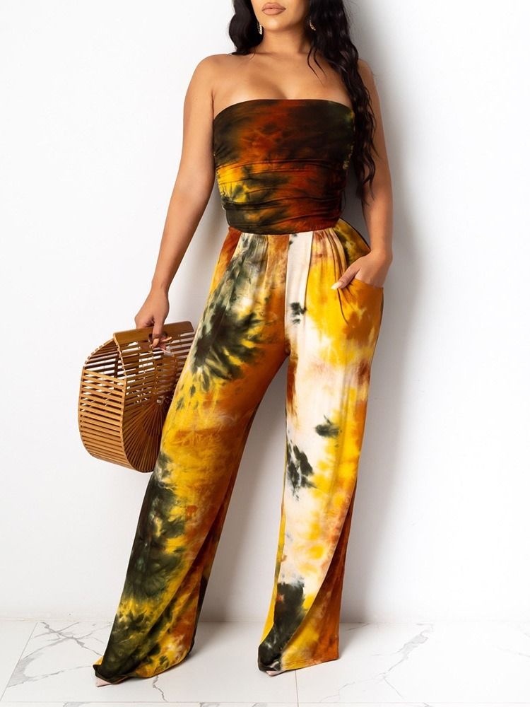 Tie-dye Western In Voller Länge Slim High Waist Damen Jumpsuit