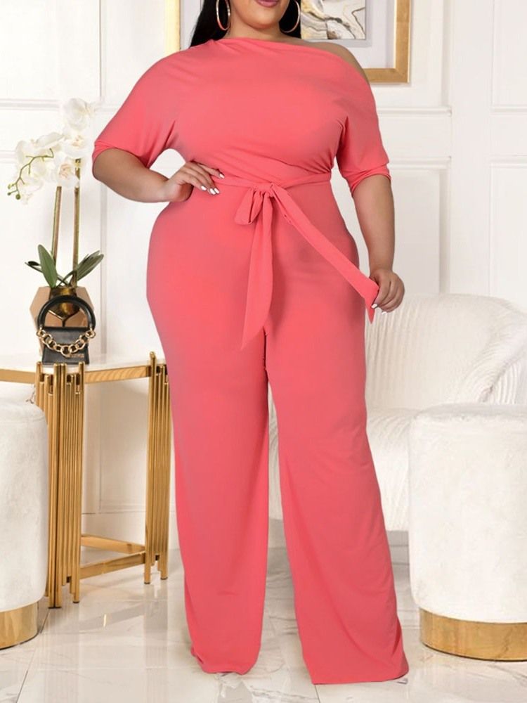 Western Plain Lace-up Straight Loose Damen Jumpsuit