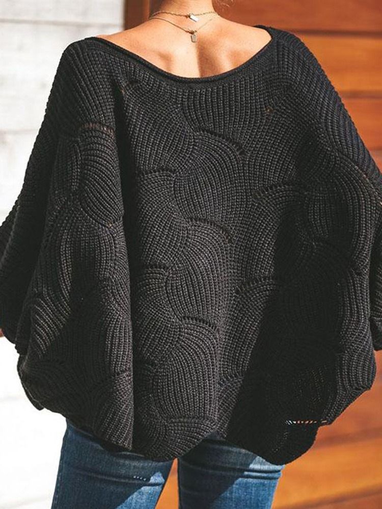 Damen Dicker Mittellanger Pullover Mit Fledermausärmeln