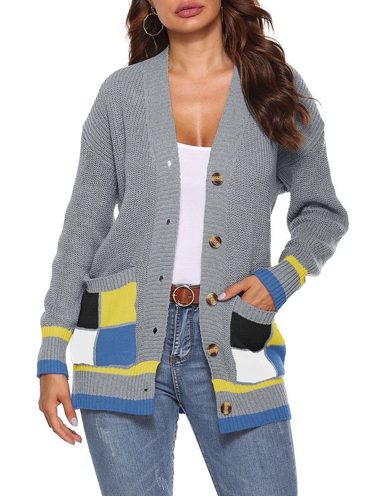 Damen-patchwork Regular Einreihiger Herbst Loser Pullover