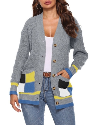 Damen-patchwork Regular Einreihiger Herbst Loser Pullover