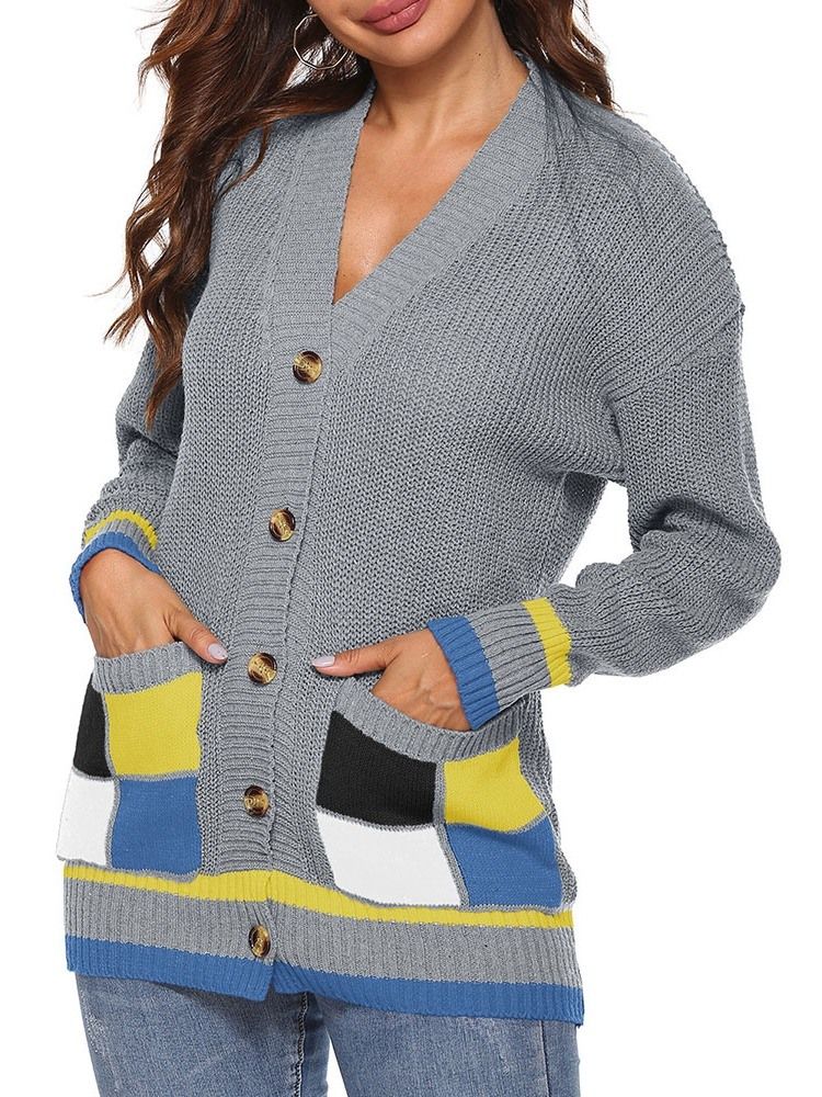 Damen-patchwork Regular Einreihiger Herbst Loser Pullover