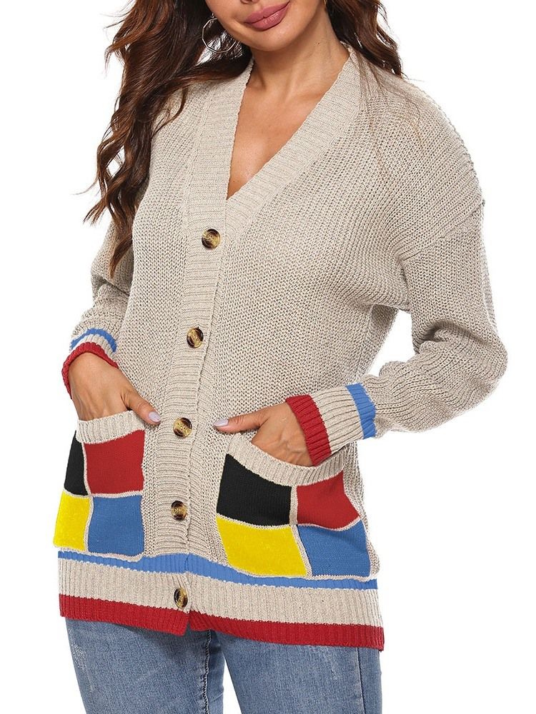 Damen-patchwork Regular Einreihiger Herbst Loser Pullover