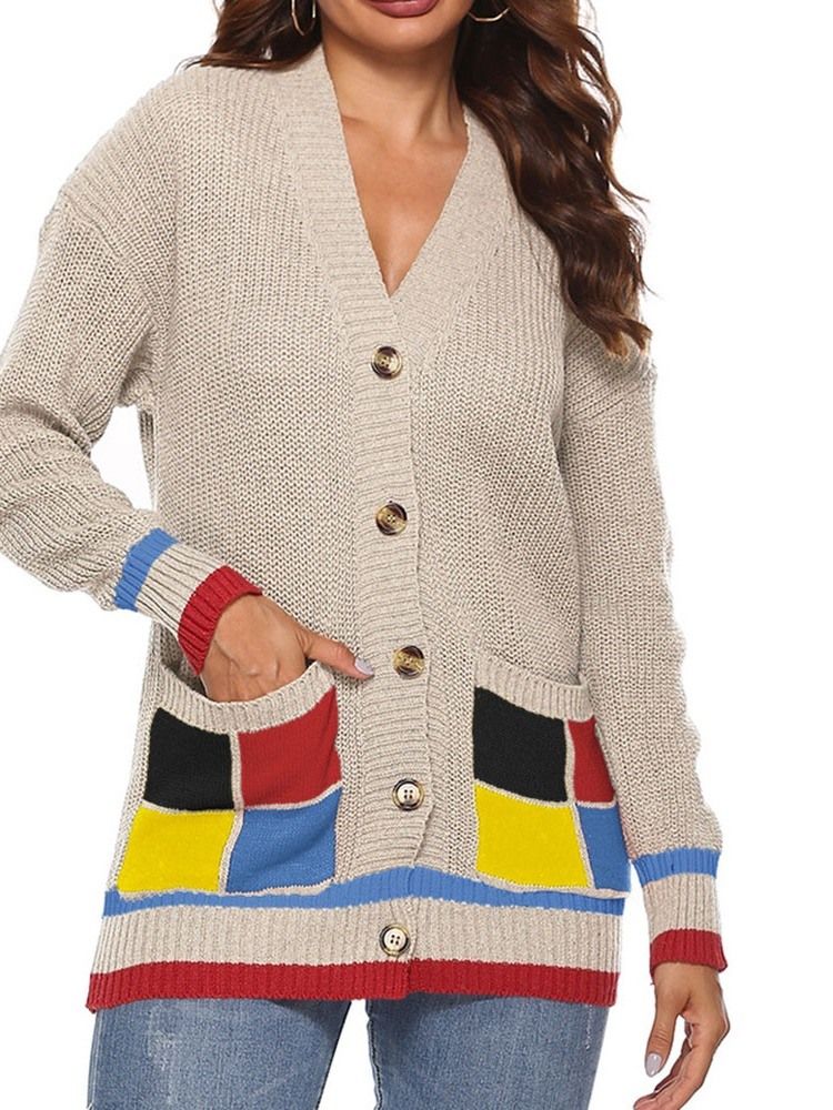 Damen-patchwork Regular Einreihiger Herbst Loser Pullover