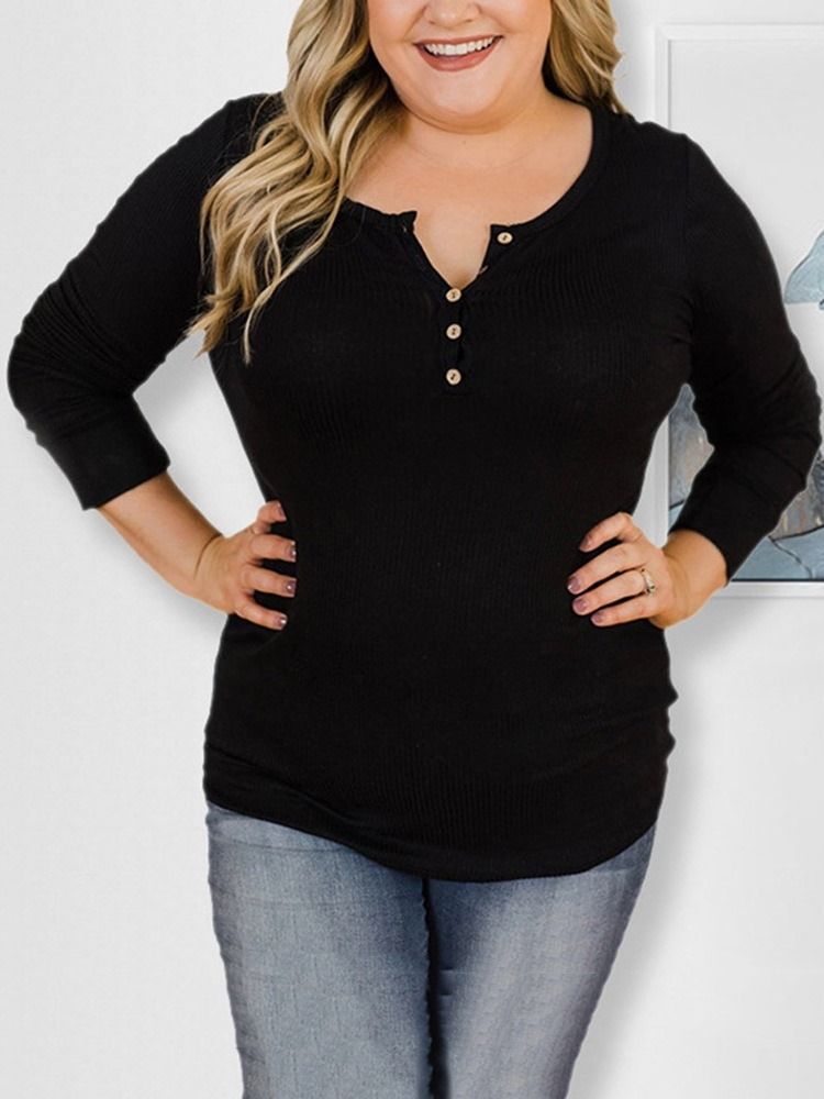 Damen Plus Size Casual Regular Button Slim Pullover