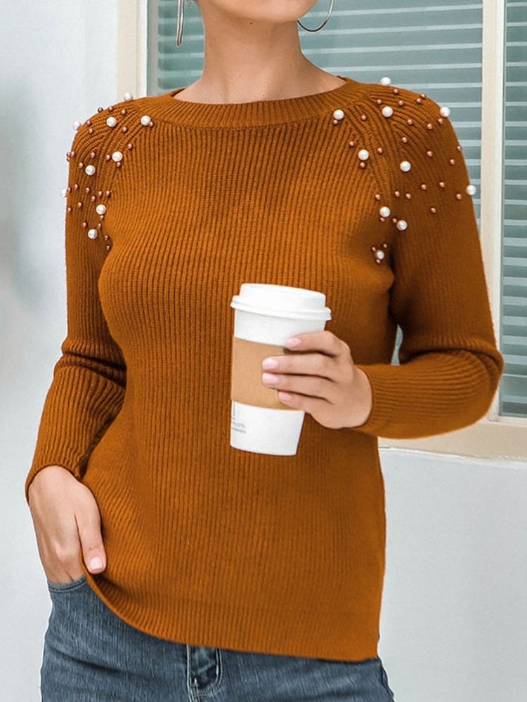 Damen Slim Casual Regular Bead Standard Pullover