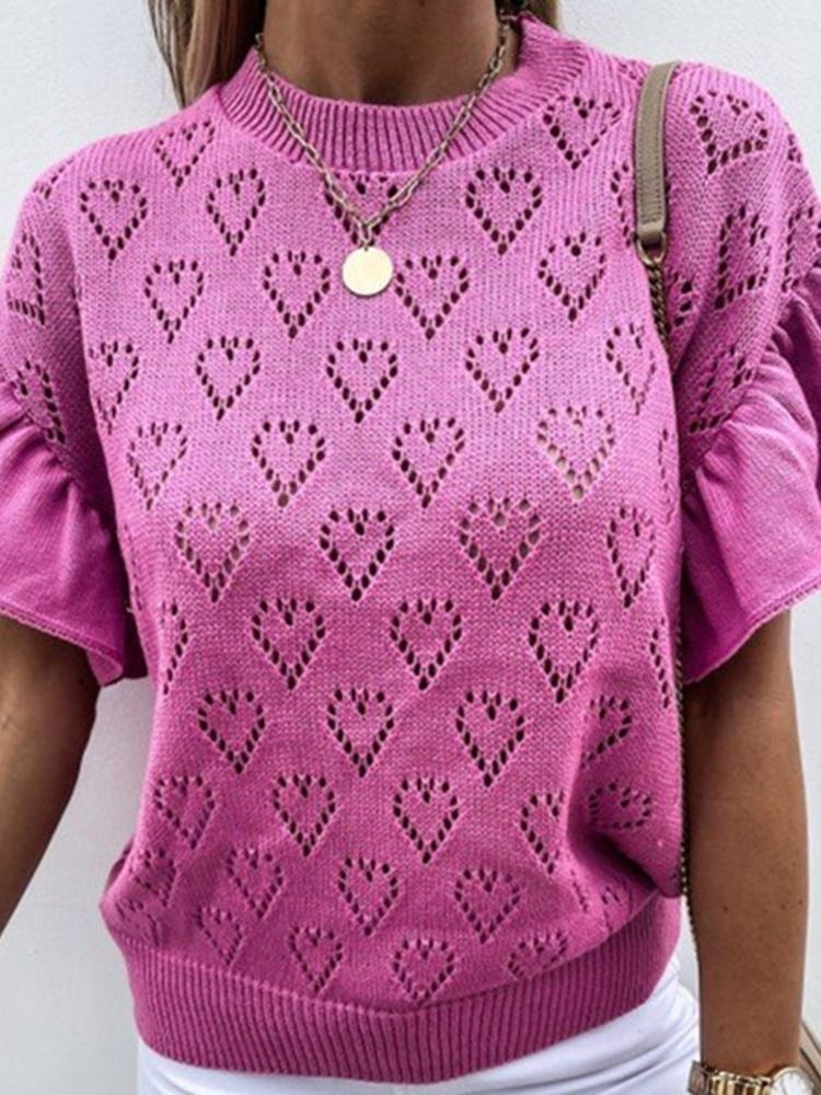 Petal Ärmel Patchwork Standard Kurzarm Damen Pullover