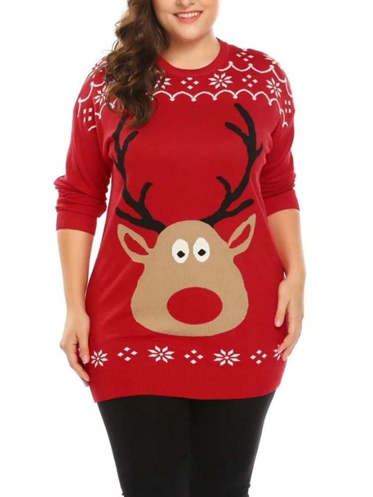 Regular Regular Langarm Rundhals Weihnachtsfrauen Pullover