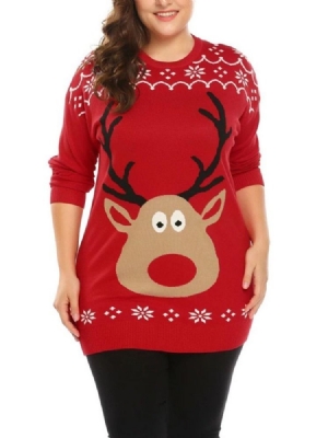 Regular Regular Langarm Rundhals Weihnachtsfrauen Pullover