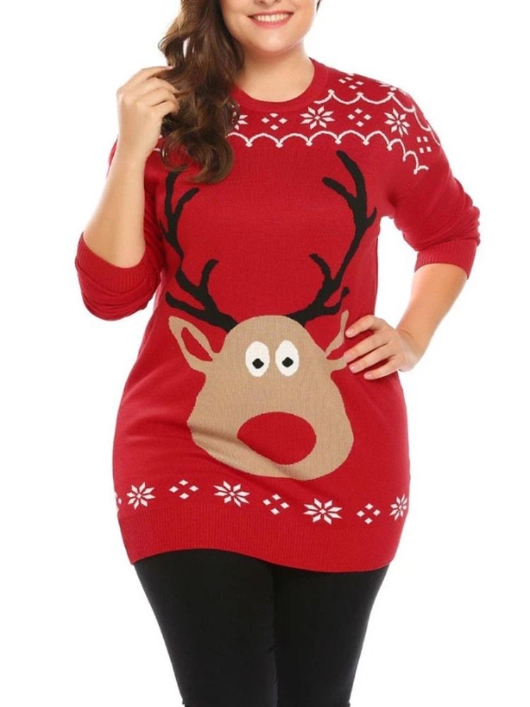 Regular Regular Langarm Rundhals Weihnachtsfrauen Pullover