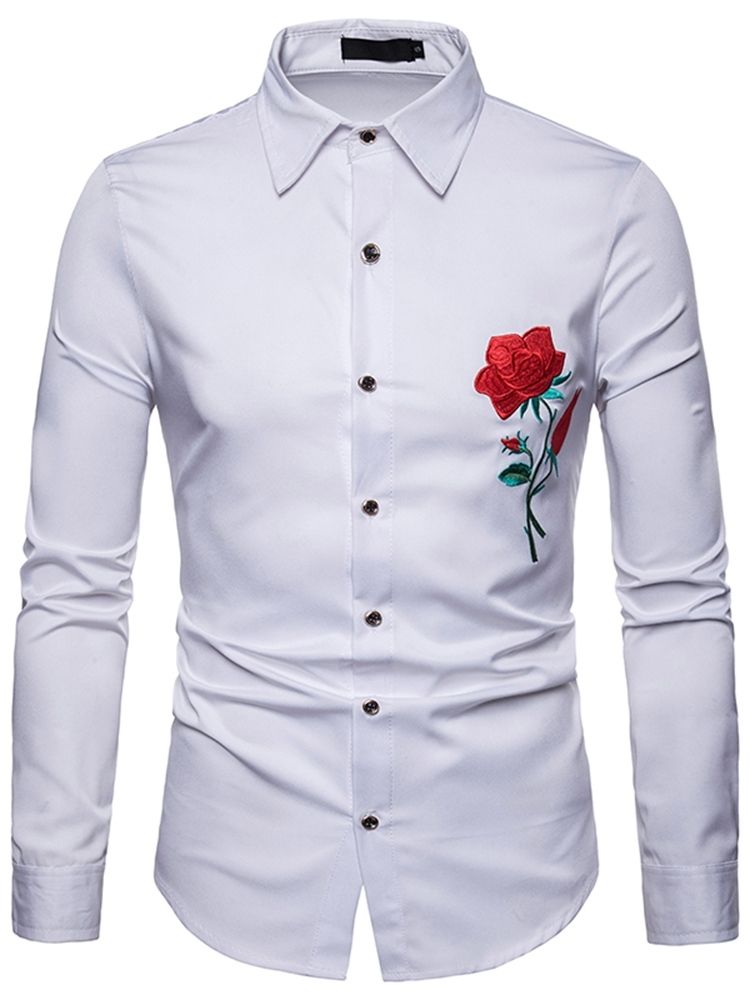 Blumenbedrucktes Slim Button Up Revers Freizeithemden Für Herren