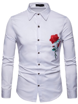 Blumenbedrucktes Slim Button Up Revers Freizeithemden Für Herren