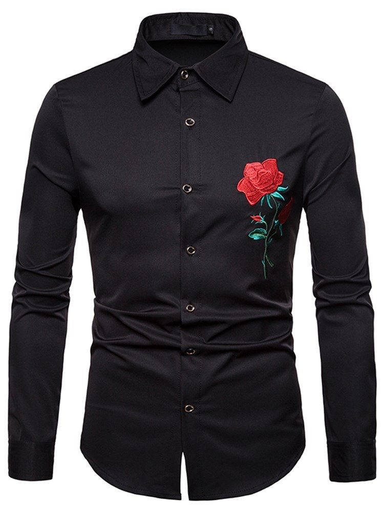 Blumenbedrucktes Slim Button Up Revers Freizeithemden Für Herren