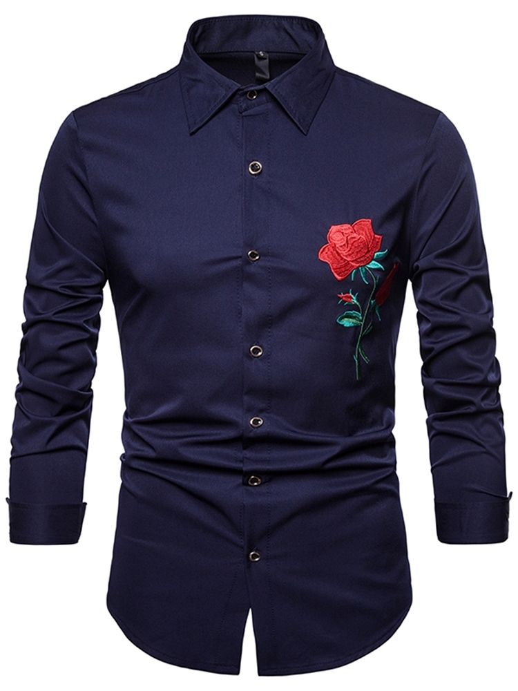 Blumenbedrucktes Slim Button Up Revers Freizeithemden Für Herren