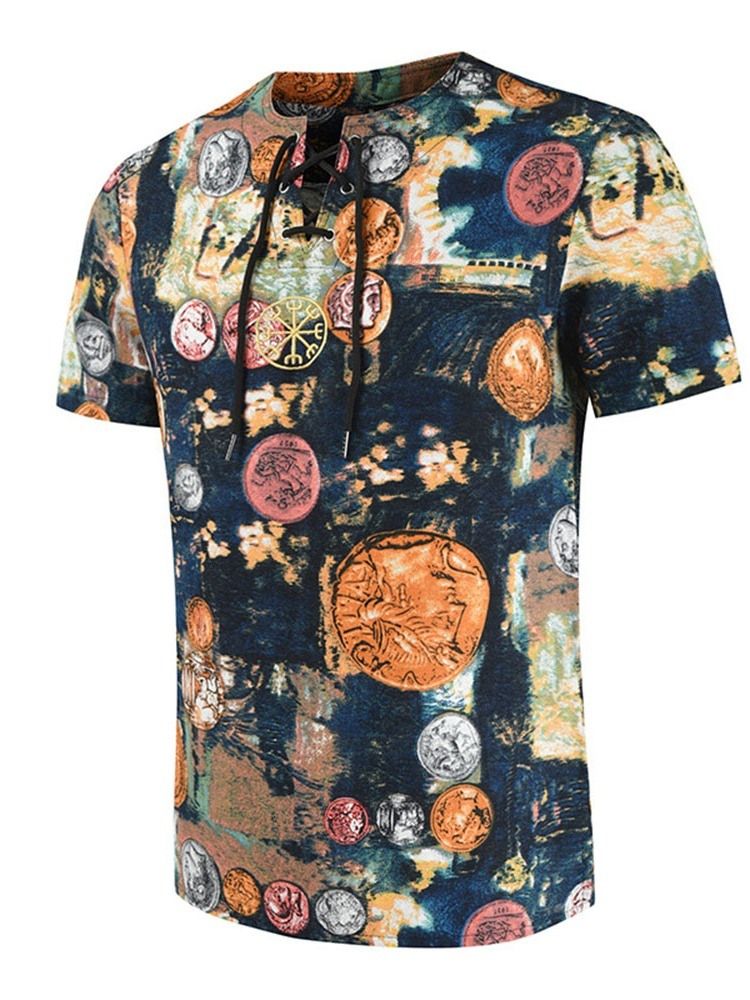 Casual Print Herren Sommer Straight Shirt