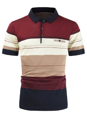 Color Block Casual Polo Neck Herrenhemd