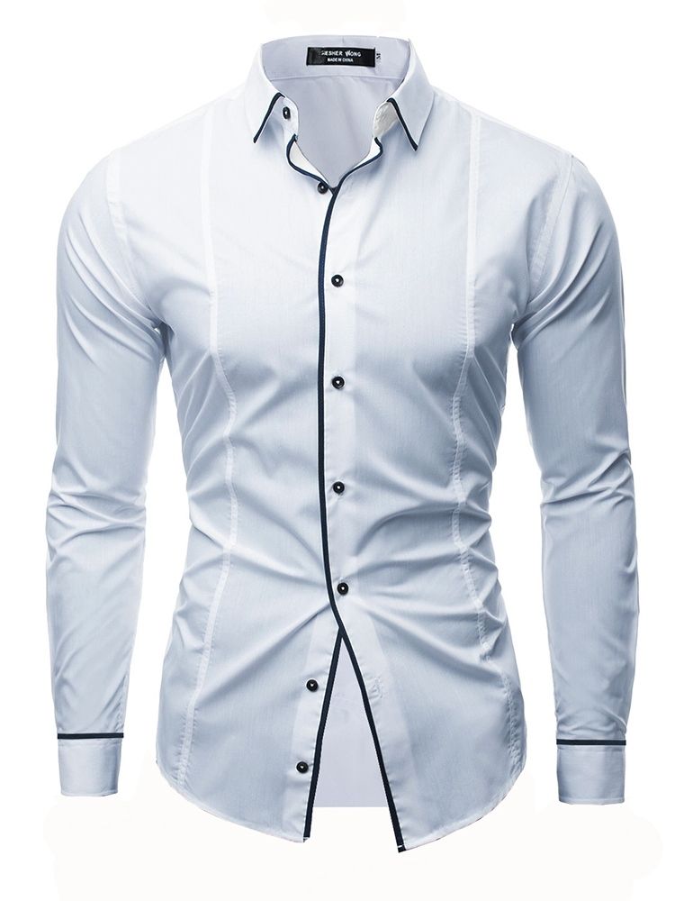 Color Block Plain Button Down Herren Freizeithemden