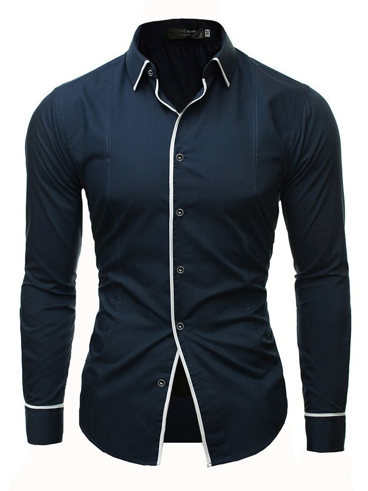 Color Block Plain Button Down Herren Freizeithemden