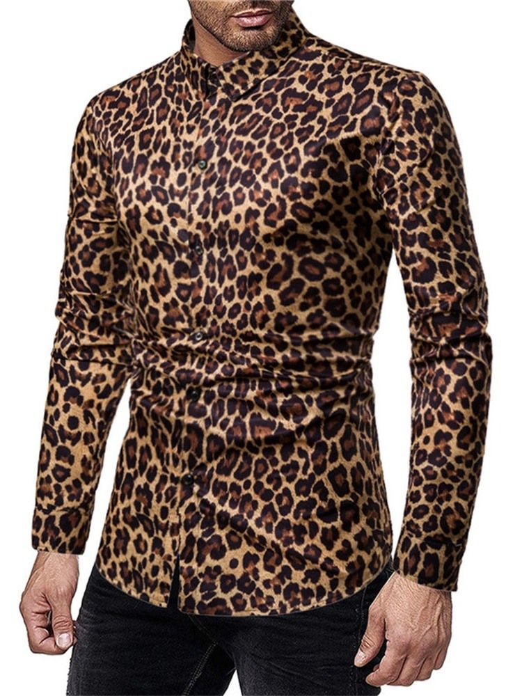 Einreihiges Herrenhemd Mit Leoparden-print