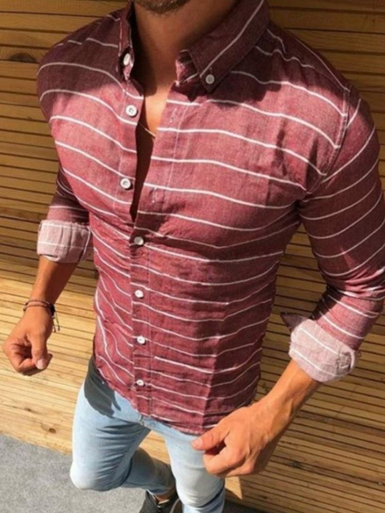 Gestreiftes Casual Print Herren Slim Hemd