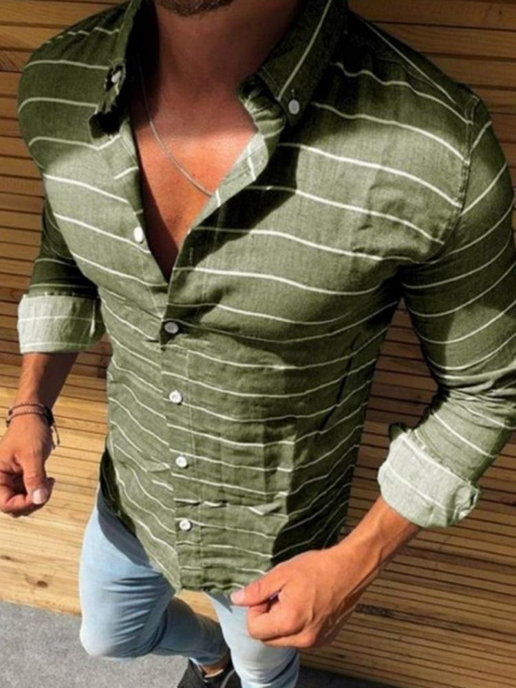 Gestreiftes Casual Print Herren Slim Hemd