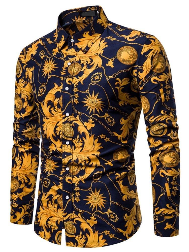 Herren Revers Floral Casual Damen Slim Frühlingshemd