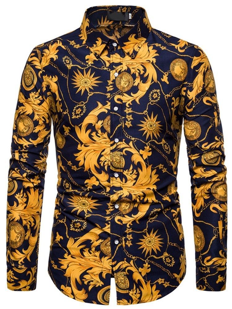 Herren Revers Floral Casual Damen Slim Frühlingshemd