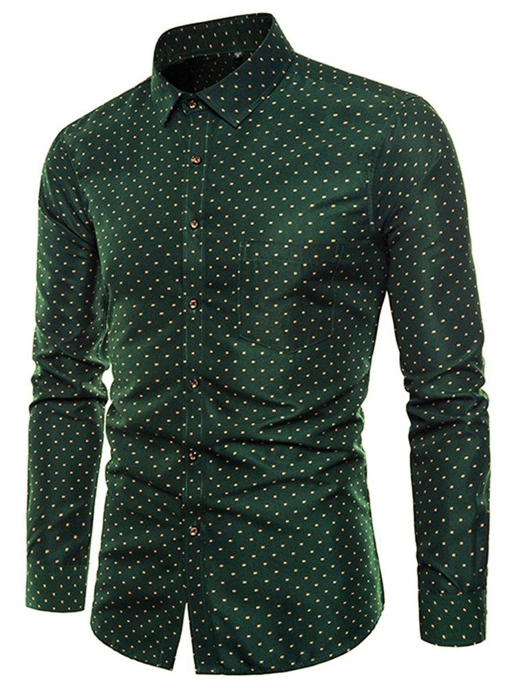 Polka Dots Grün Slim Fit Herren Freizeithemden