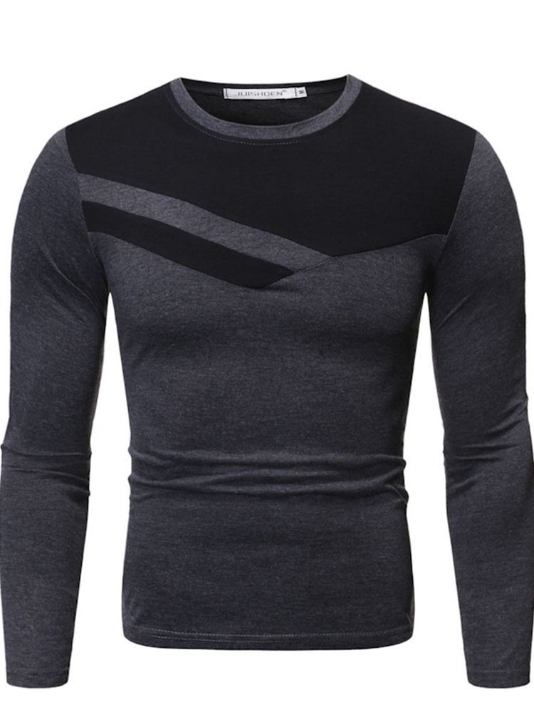 Rundhals Casual Colour Block Herren Slim Hemd