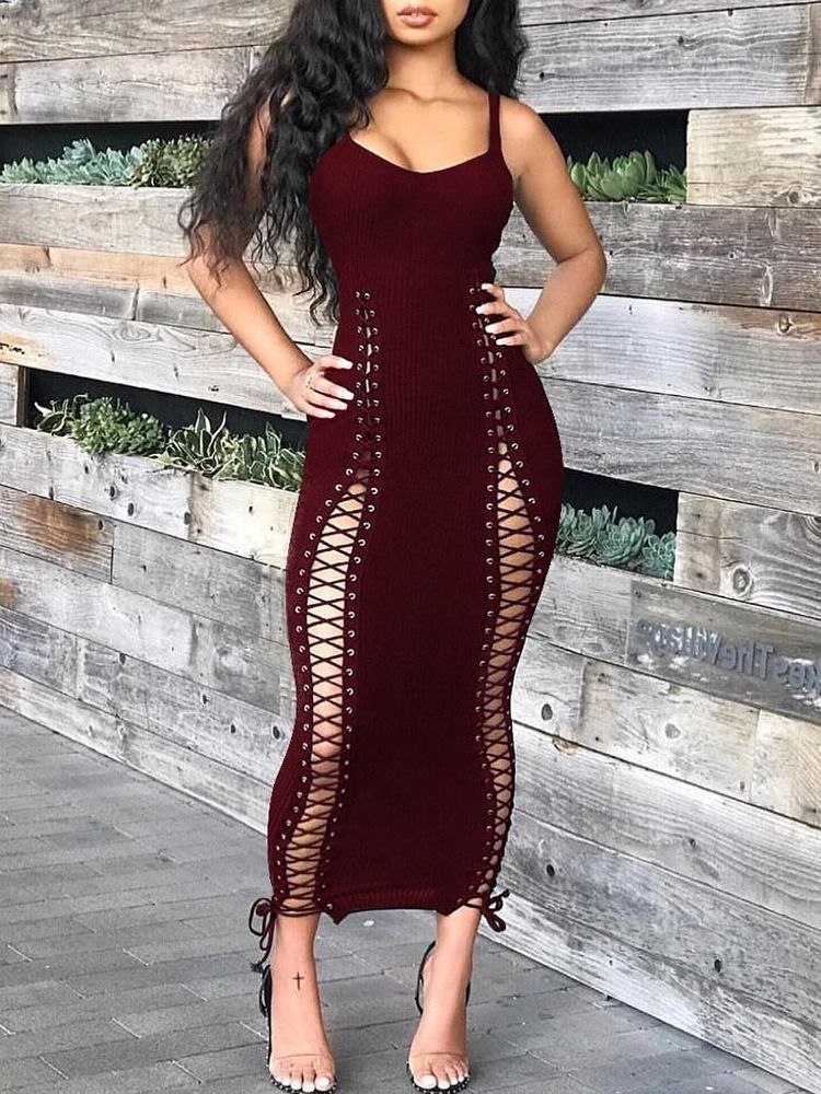 Ärmelloses Knöchellanges Sommerkleid Mit Hoher Taille Zum Schnüren