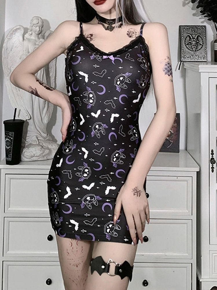 Ärmelloses Über Dem Knie Bedrucktes Geometrisches Kleid Für Damen