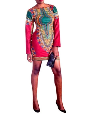 Afrikanisches Damenmode Über Dem Knie Figurbetontes Kleid Mit Mittlerer Taille