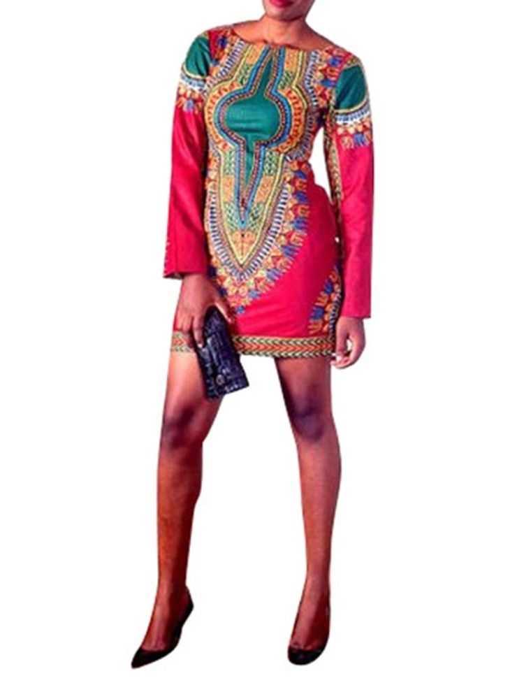 Afrikanisches Damenmode Über Dem Knie Figurbetontes Kleid Mit Mittlerer Taille