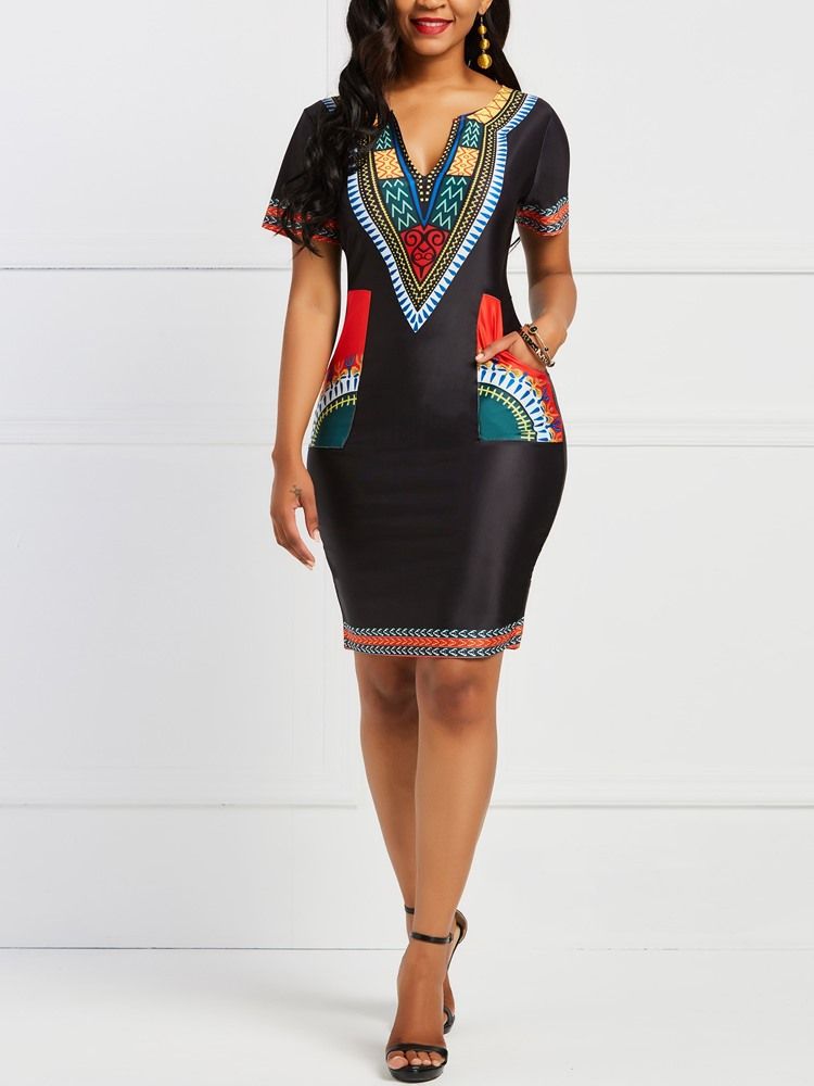 Bodycon Geometrisches Afrikanisches Ethnisches Damenkleid