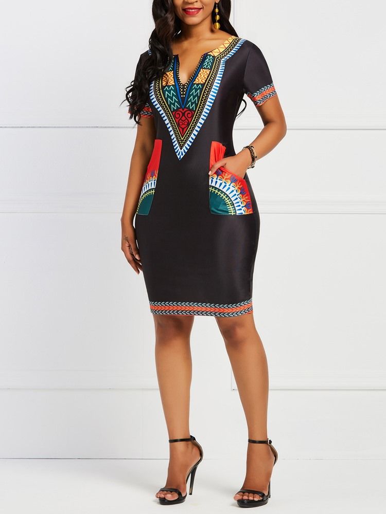 Bodycon Geometrisches Afrikanisches Ethnisches Damenkleid