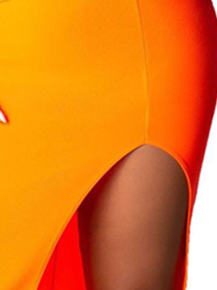 Bodycon Trägerloses Geschlitztes Mittelhohes Orangefarbenes Kleid Für Damen