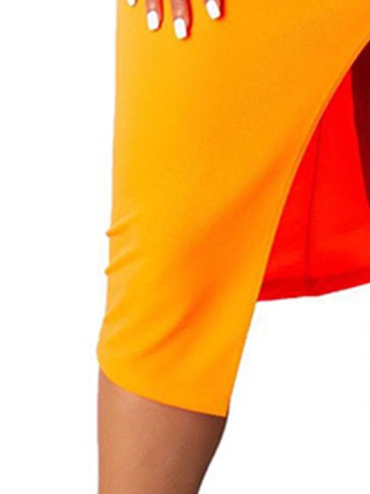 Bodycon Trägerloses Geschlitztes Mittelhohes Orangefarbenes Kleid Für Damen