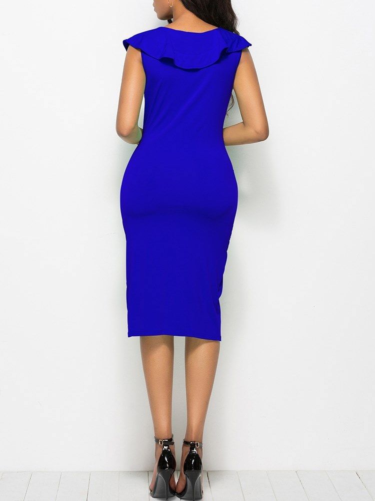 Bodycon V-ausschnitt Rüschen Damenkleid